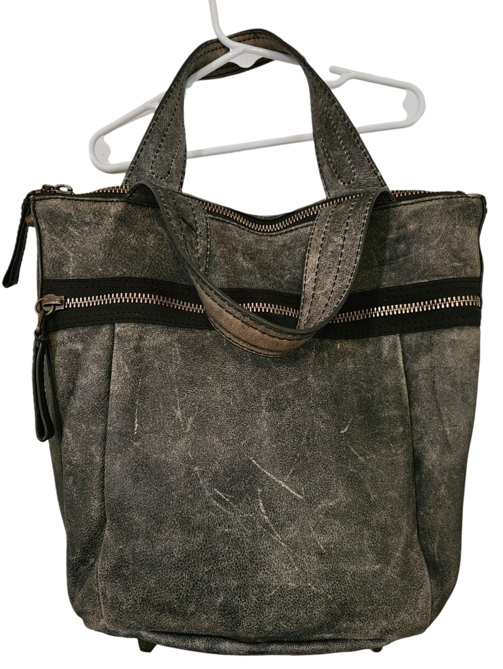 ​J. Crew Brompton Tote Bag Distressed Asphalt Gray Leather Corsa Moto Zip